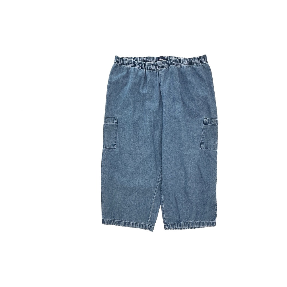 Basic Editions Womens XL Blue Denim Pull On Capri Cargo Pants Medium Wash Cotton